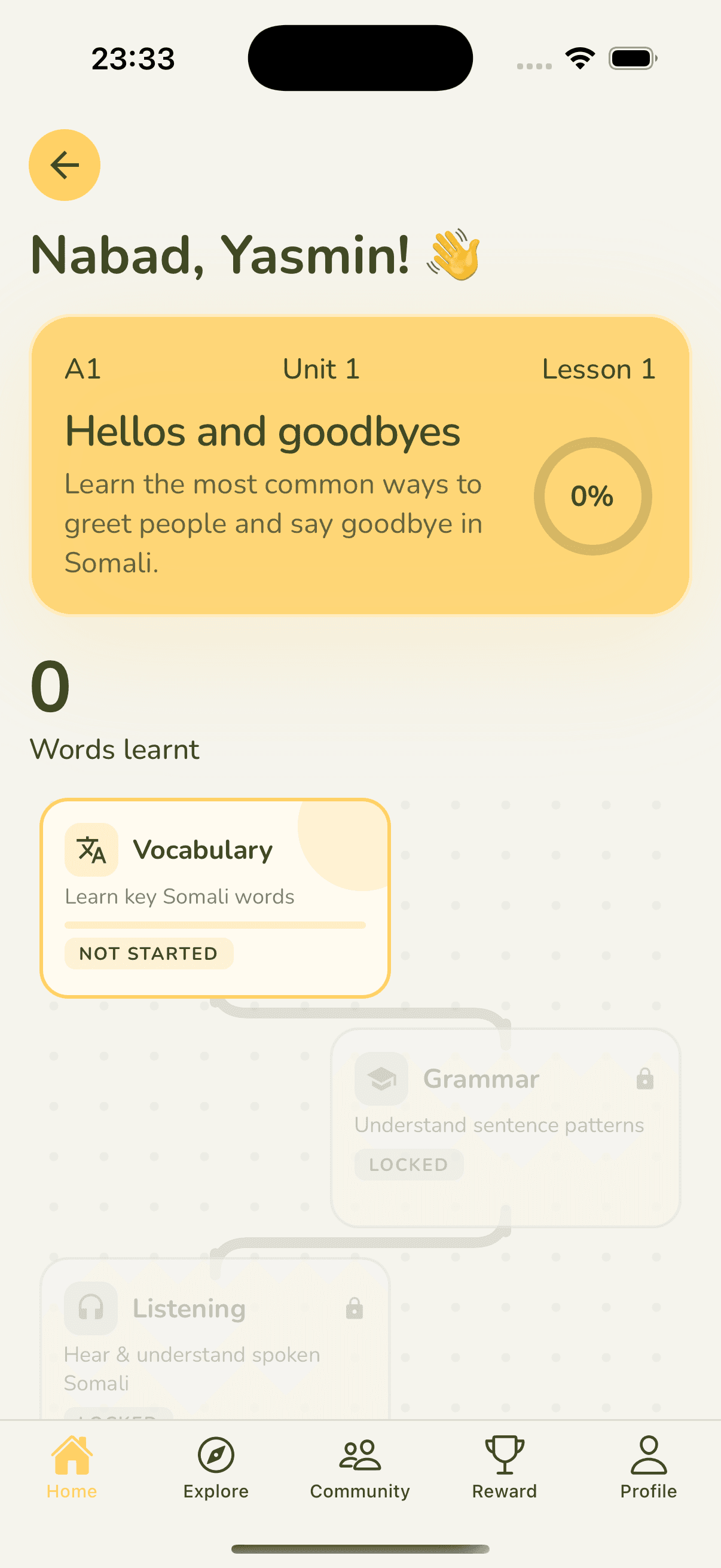 Lesson learning path screen